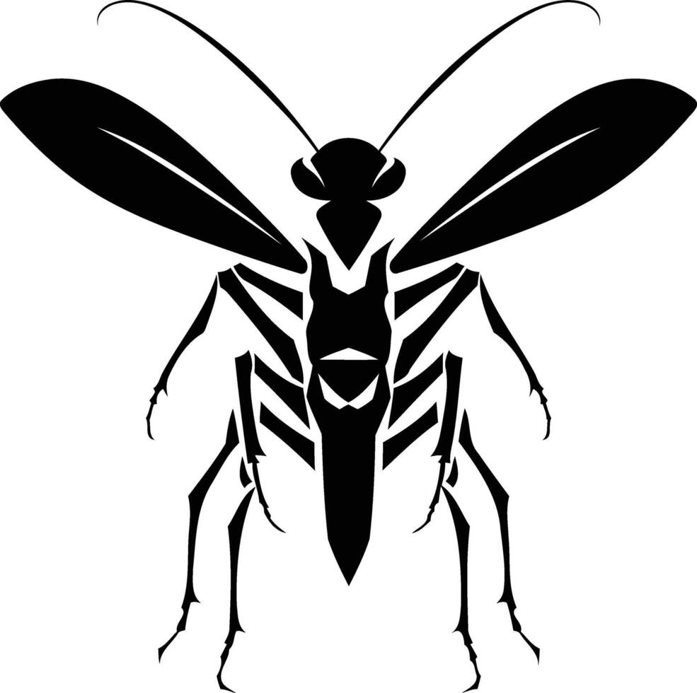 A bold and striking black and white silhouette of a wasp vector