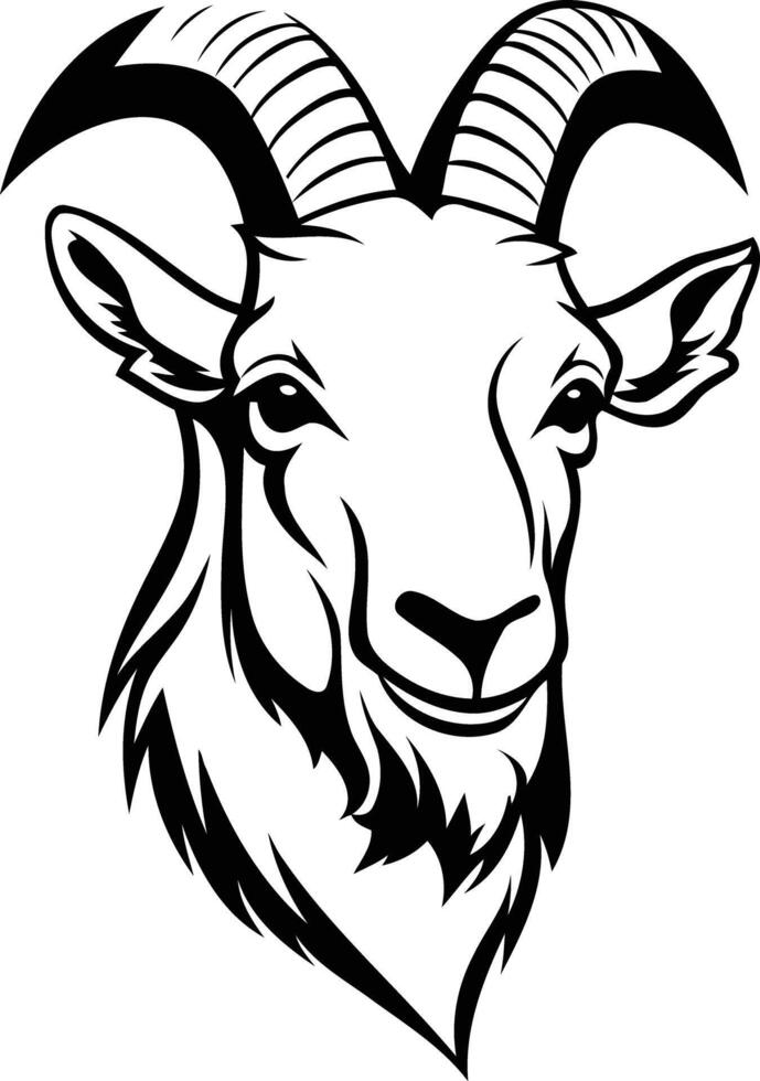 Black and white line art illustration of a mountain goat's head, perfect for tattoo designs, branding, and animal themed projects vector