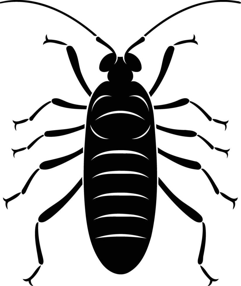 Simple, bold black silhouette of a cockroach, perfect for graphic design, posters, or illustrations vector