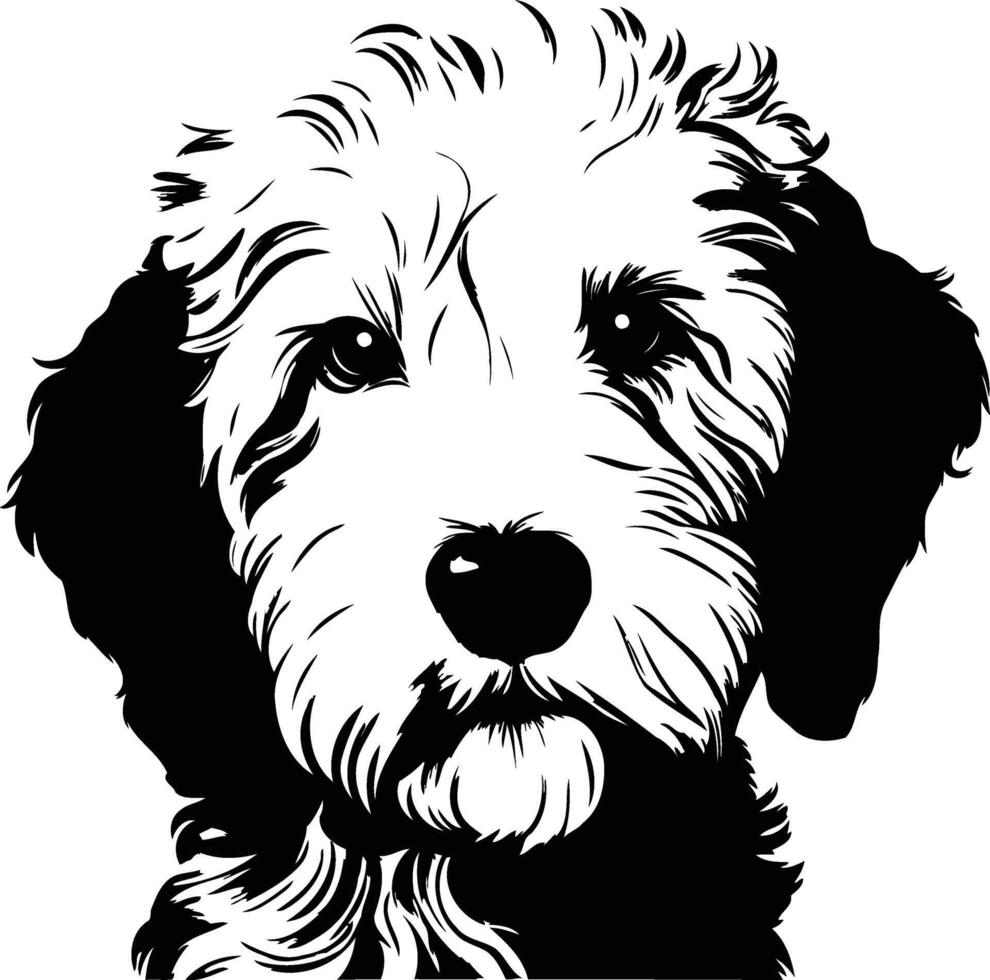 A striking black and white silhouette of a dog's head, perfect for pet-related designs, logos, and illustrations vector