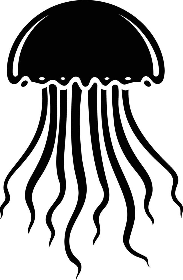 Simple black and white illustration of a jellyfish, perfect for branding, websites, or educational materials vector