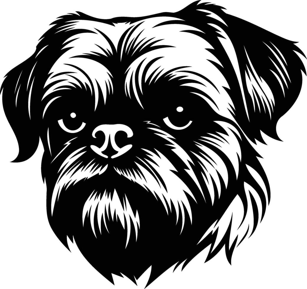 A bold and striking black and white illustration of a brussels griffon dog, perfect for pet related designs, logos, and branding vector