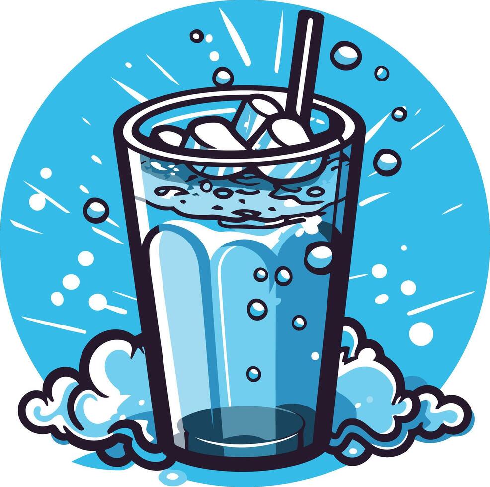 A refreshing cartoon glass of iced water with a straw, perfect for summer drinks, beverage menus, or branding vector