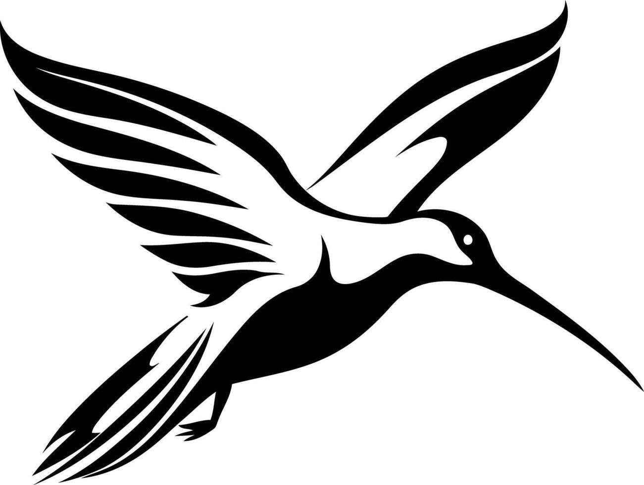 A minimalist, black and white illustration of a stylized hummingbird in flight vector