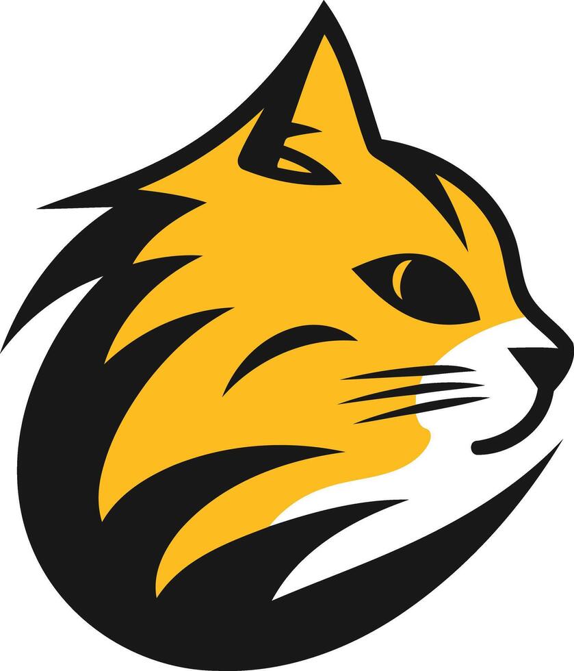 A bold, stylized logo design featuring a cat's head in yellow and black vector