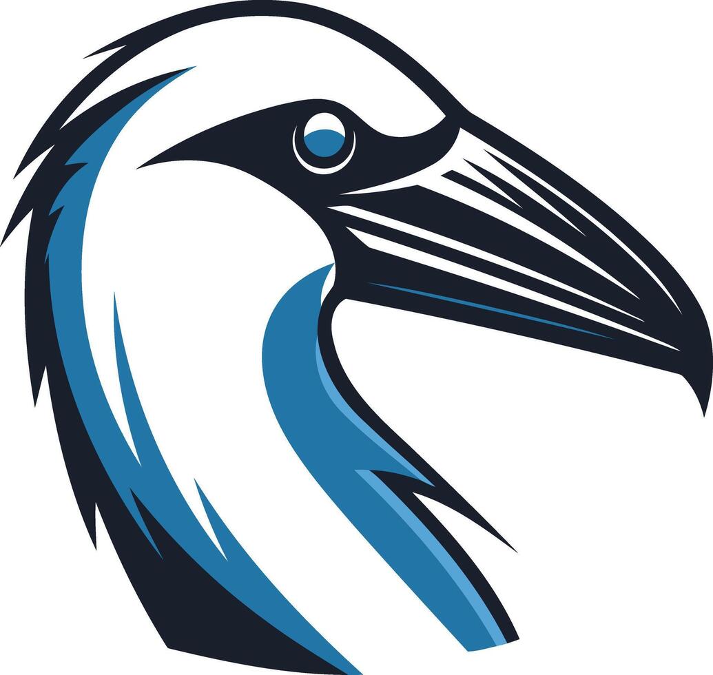 Bold and stylized logo featuring a gannet bird head in blue and black vector