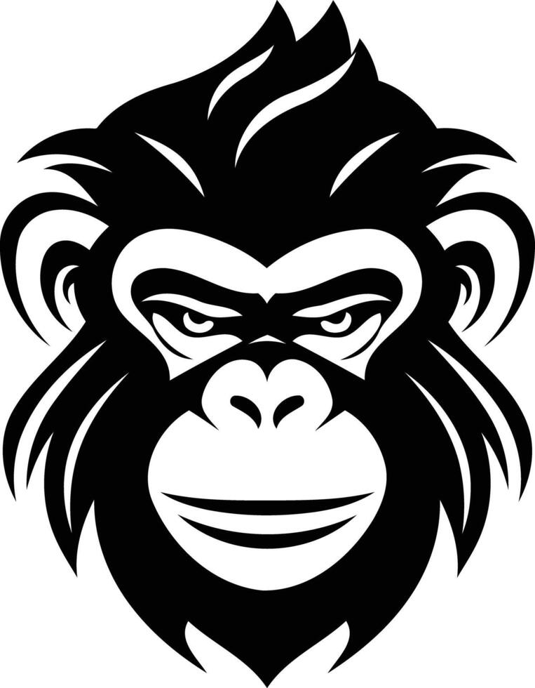 A bold, black and white illustration of a chimpanzee's face, perfect for logos, t shirts, or any project needing a powerful and primal image vector