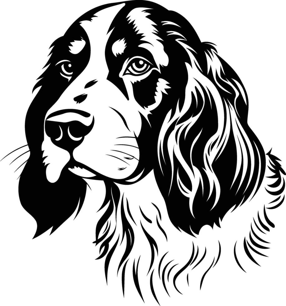 A striking black and white illustration of a springer spaniel's head, perfect for pet owners, breeders, and canine enthusiasts vector