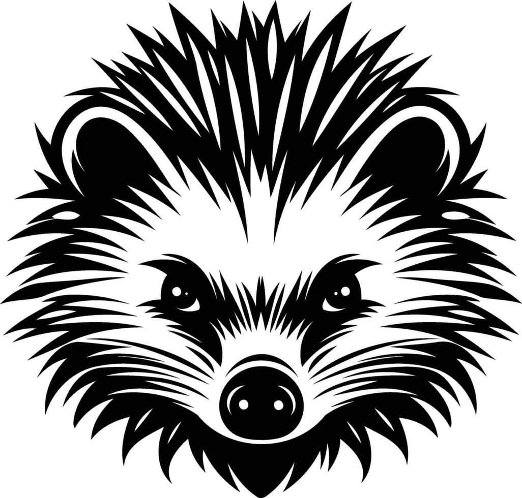 A bold and striking black and white illustration of a hedgehog's face, perfect for adding a touch of nature and character to your designs vector