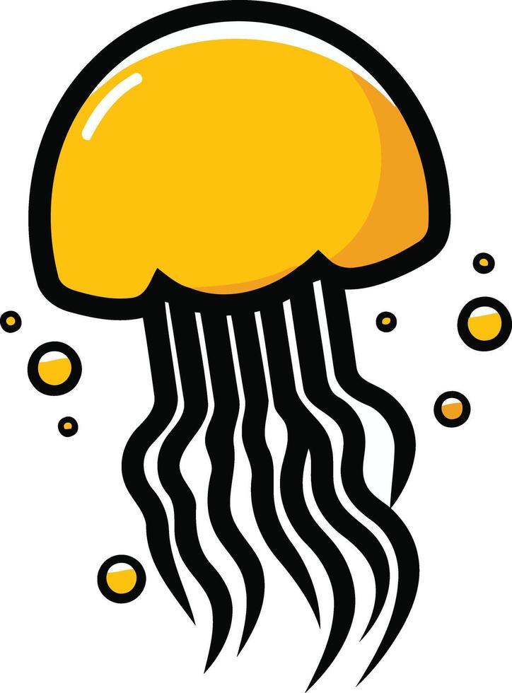 Cute cartoon jellyfish with a yellow bell and black tentacles vector