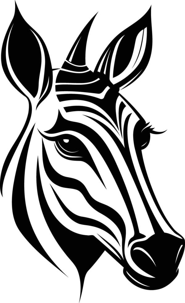 Striking black and white zebra head illustration, perfect for tattoos, fashion designs, or animal themed projects vector