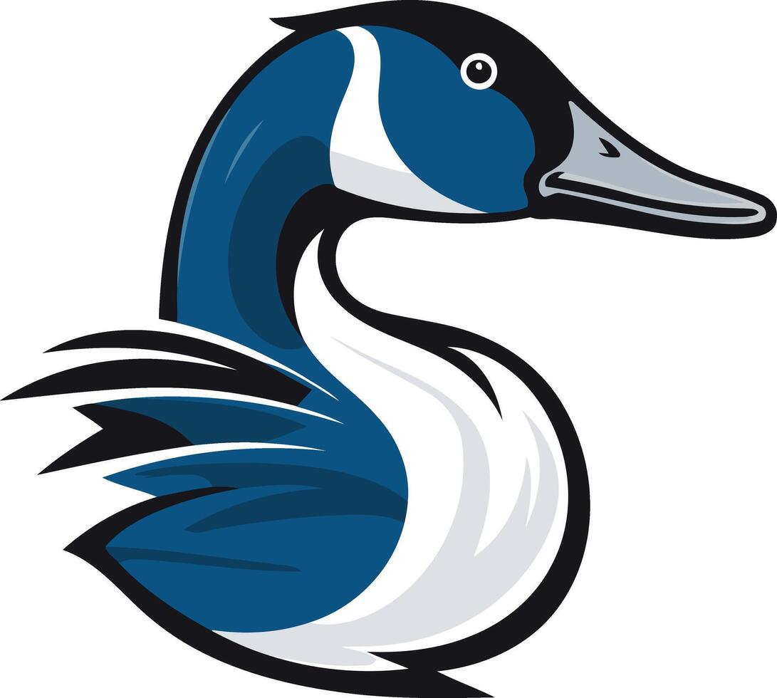 Bold and stylized illustration of a goose in blue and white colors vector