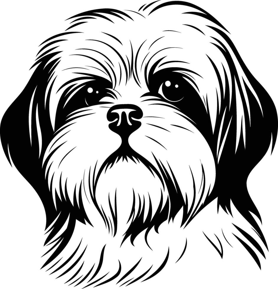 A striking black and white illustration of a shih tzu dog's head, perfect for pet lovers and dog owners vector