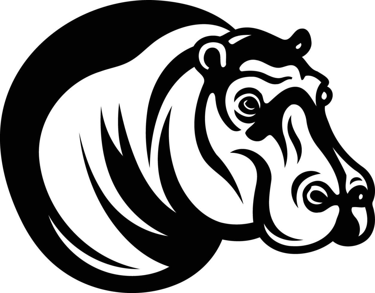 Black and white illustration of a hippopotamus head, perfect for use as a logo or mascot design vector