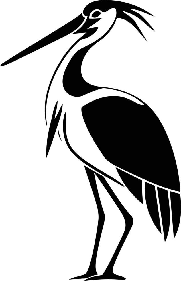 Elegant black and white silhouette of a heron, perfect for logo designs, branding, or nature themed illustrations vector