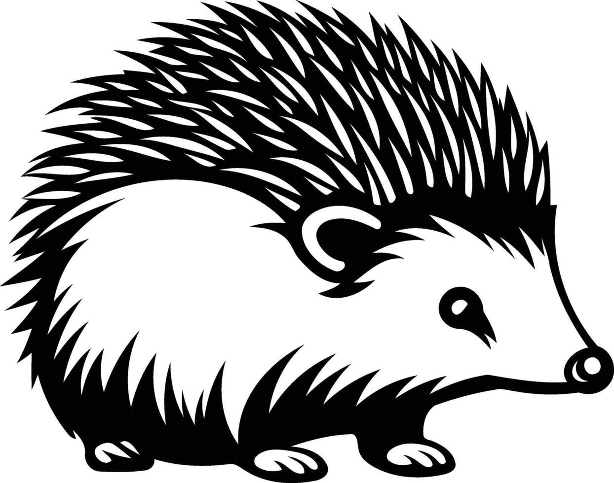 A simple, bold line art illustration of a hedgehog, perfect for use in logos, children's books, or nature themed designs vector