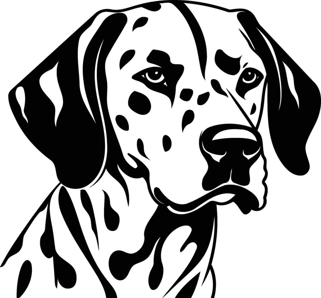 A bold, black and white illustration of a dalmatian's head, perfect for t shirt designs, dog lover merchandise, or branding vector