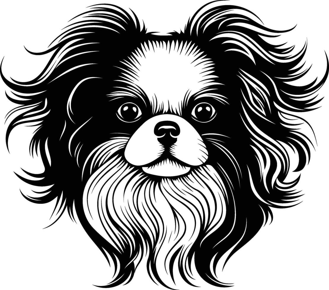 A stylish black and white illustration of a pekingese dog, perfect for pet lovers, designers, and tattoo artists vector