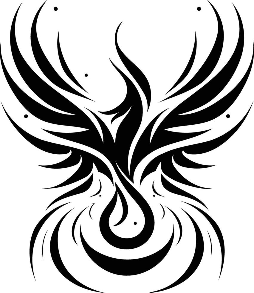 Bold tribal tattoo design featuring a stylized phoenix with outstretched wings vector