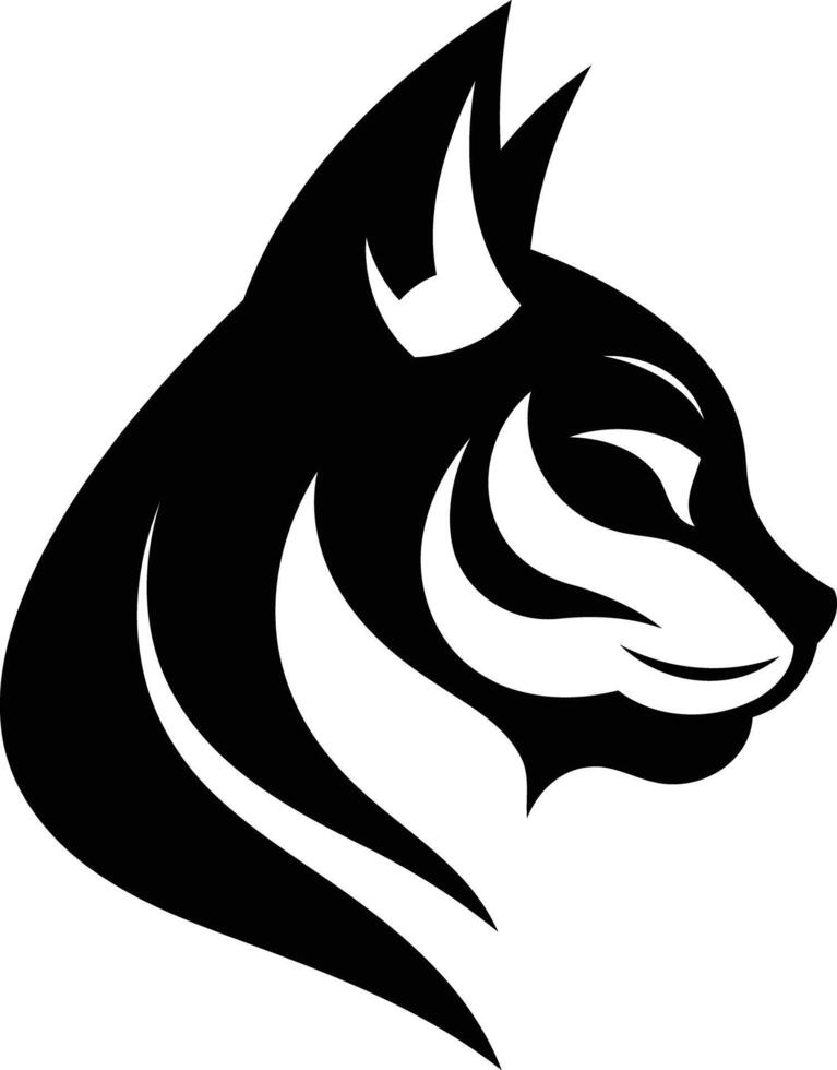 A stylized black and white silhouette of a cat's head, ideal for logo design, branding, or tattoo concepts vector