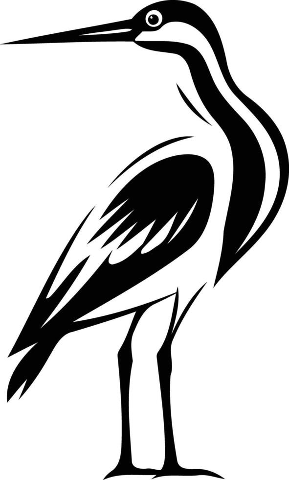 Stylized black and white illustration of a graceful heron standing tall vector