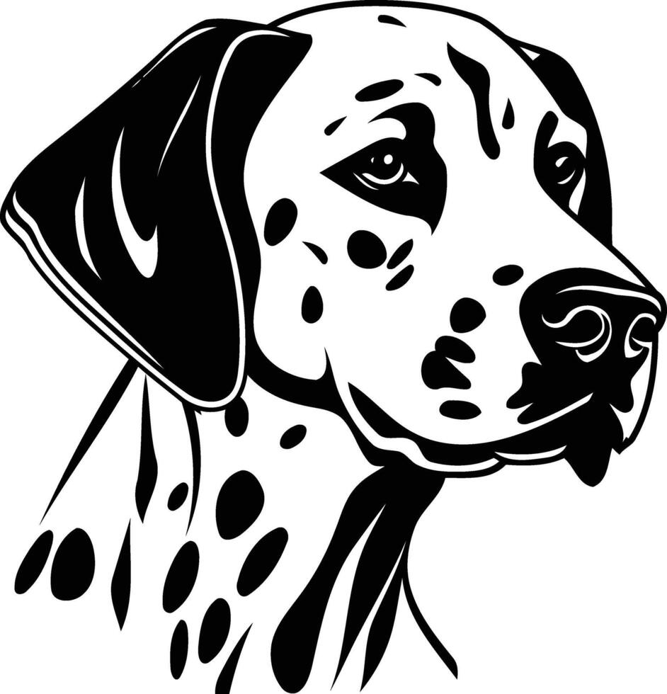 Black and white illustration of a dalmatian dog's head, perfect for pet themed designs, branding, or tattoo ideas vector