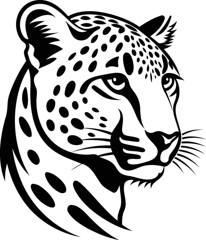 A bold and graphic black and white illustration of a cheetah's head, perfect for tattoo designs, wildlife projects, or branding vector