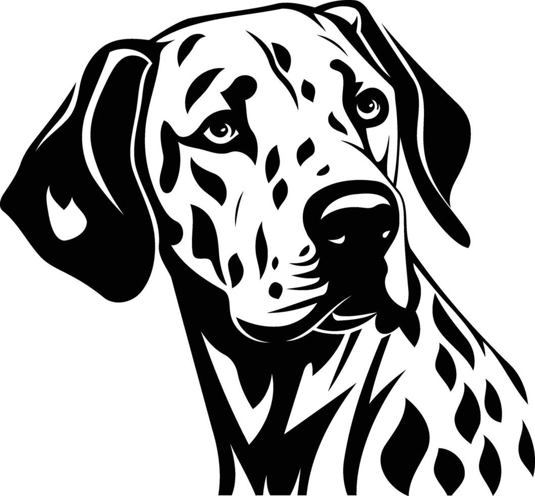A striking black and white illustration of a dalmatian's head, showcasing its distinctive spotted pattern vector
