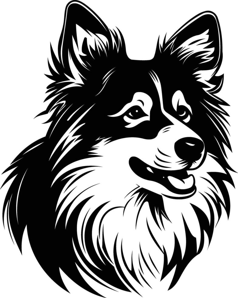 A striking black and white illustration of a dog's head, captured in a simple, yet powerful style vector