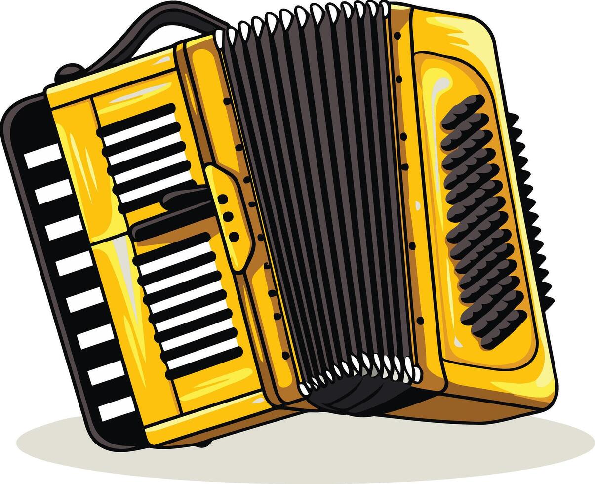 A bright yellow cartoon accordion, perfect for adding a musical touch to your designs vector
