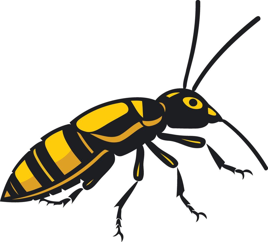 A bold, stylized element illustration of a yellow and black wasp, perfect for branding, logo design, and educational materials vector