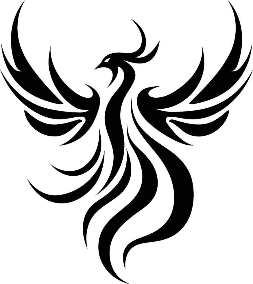 A bold and stylish black and white tribal phoenix tattoo design, perfect for use in branding, posters, or as inspiration for body art vector