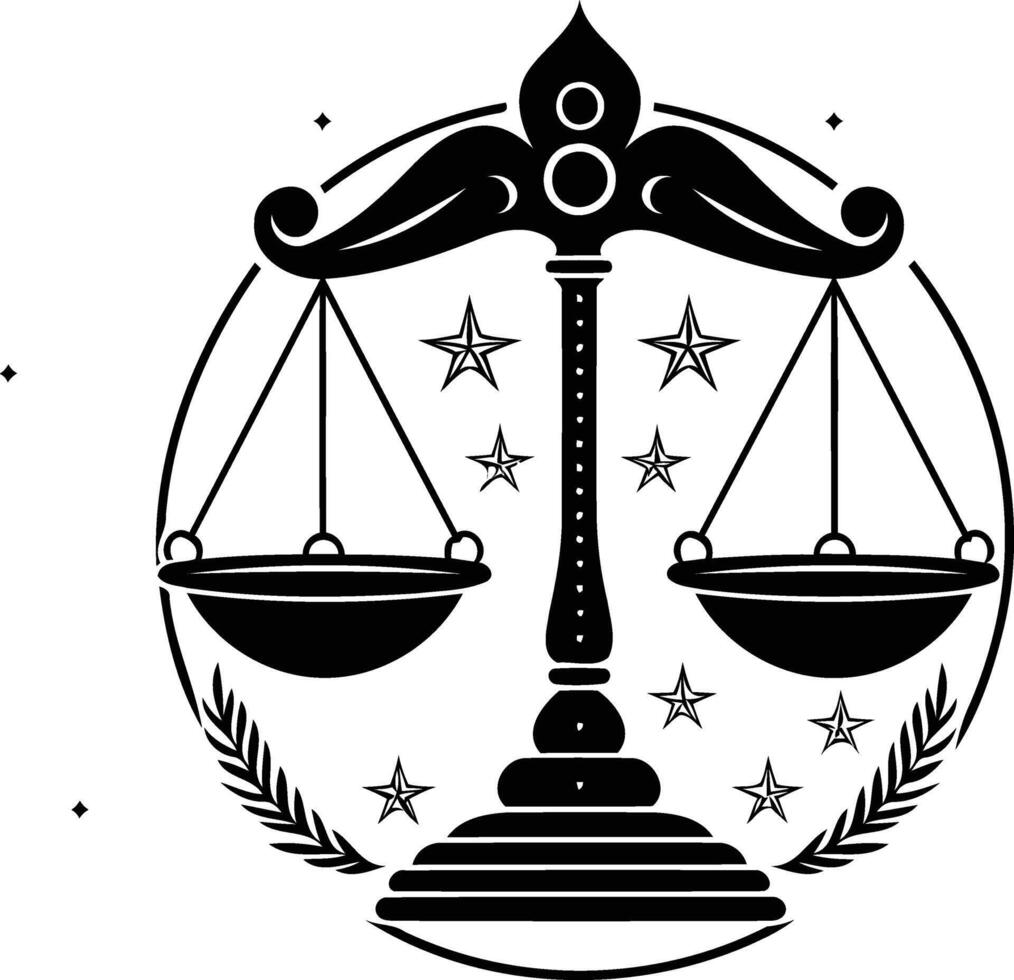 A stylish black and white illustration of the libra zodiac symbol vector