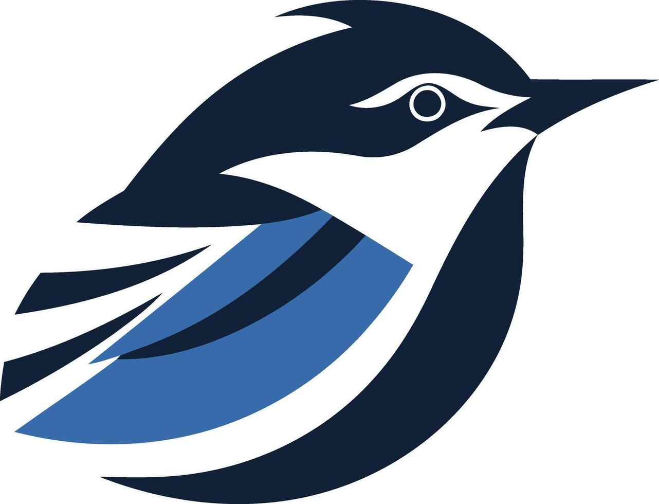 A minimalist, stylized bird logo design in blue and black vector