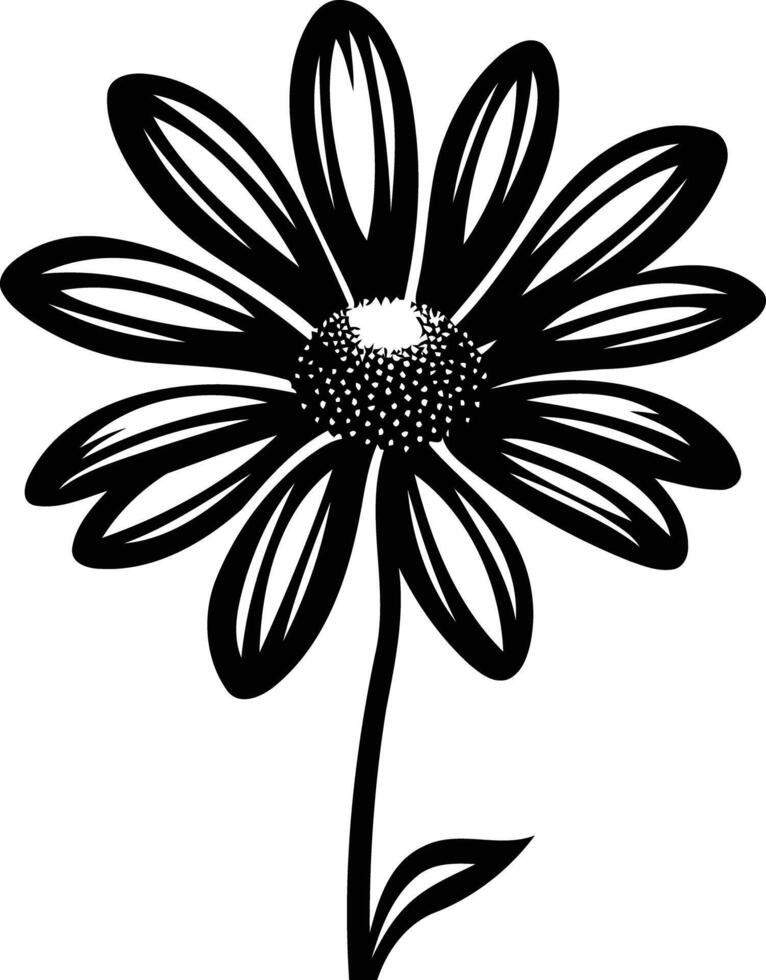 Black and white silhouette of a single daisy flower with a detailed, elegant design vector