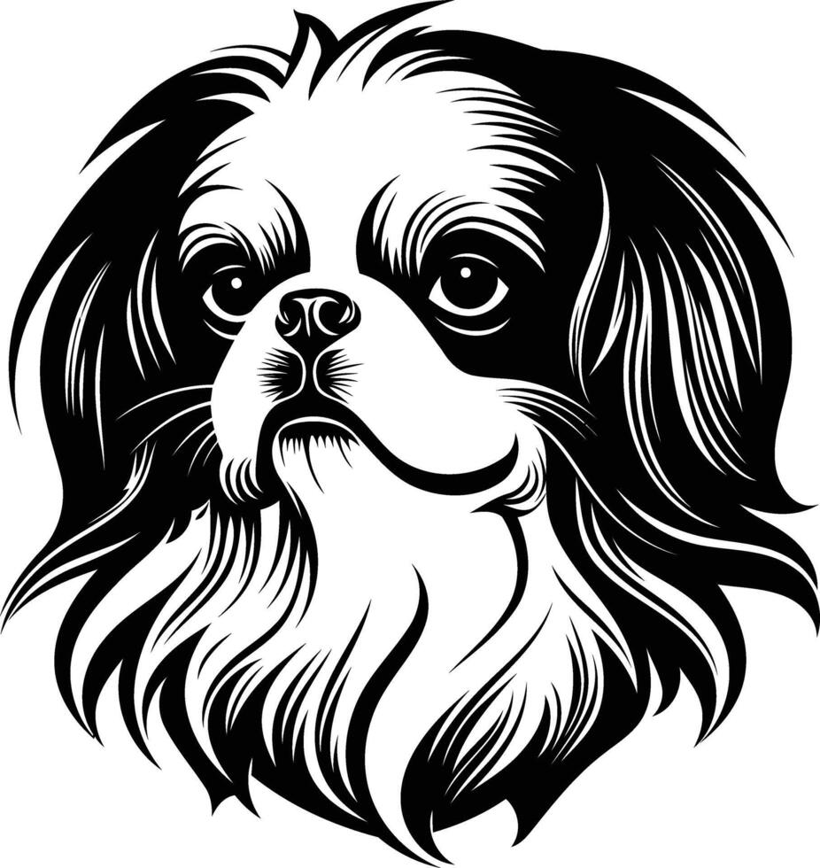 A striking black and white illustration of a japanese chin dog vector