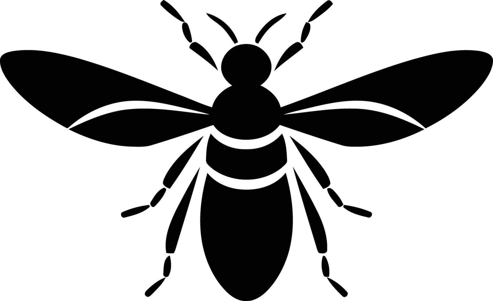 Simple, bold silhouette of a bee in flight vector