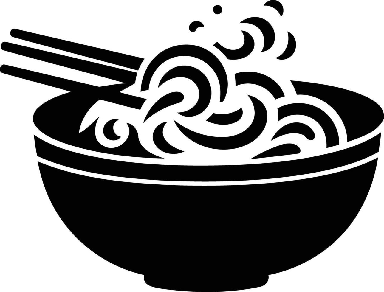 Simple black and white element illustration of a bowl of noodles and chopsticks vector