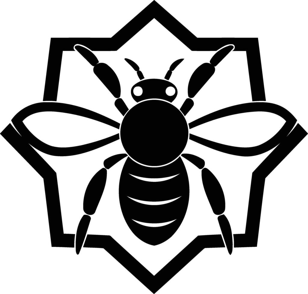 A stylized bee silhouette in a geometric star shaped frame vector