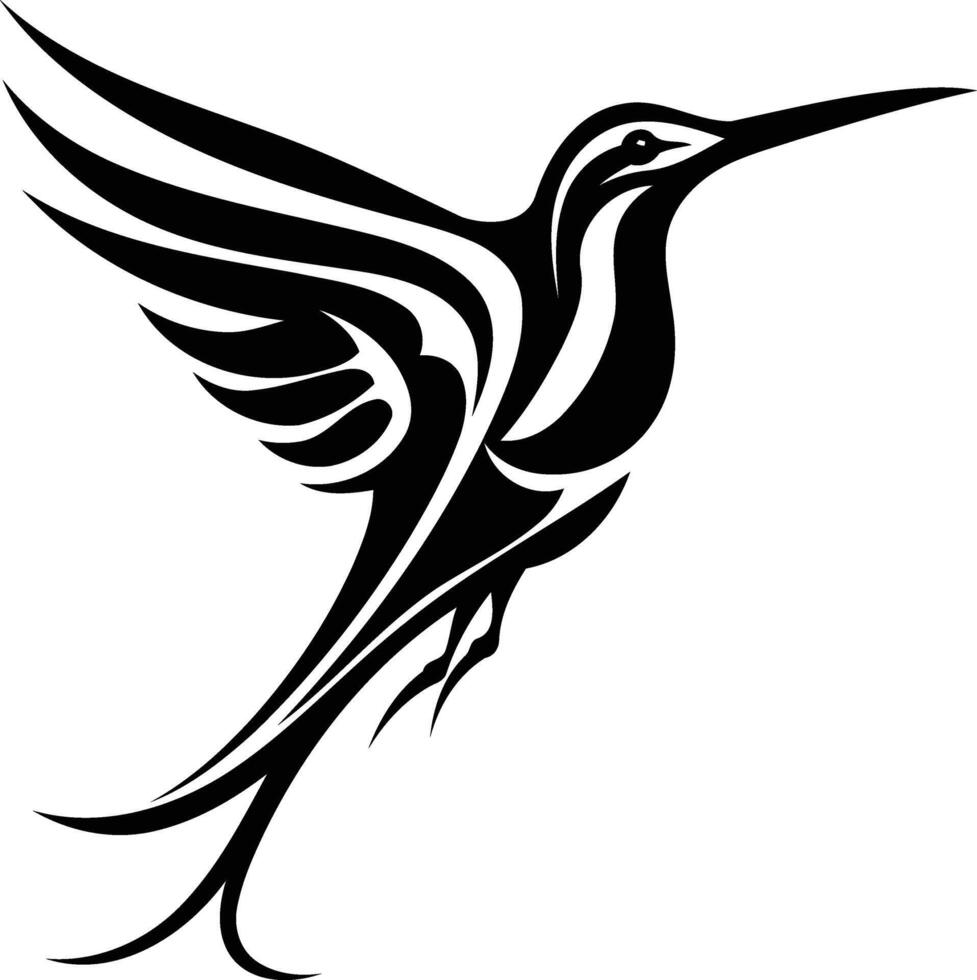 Stylized hummingbird silhouette in black and white vector
