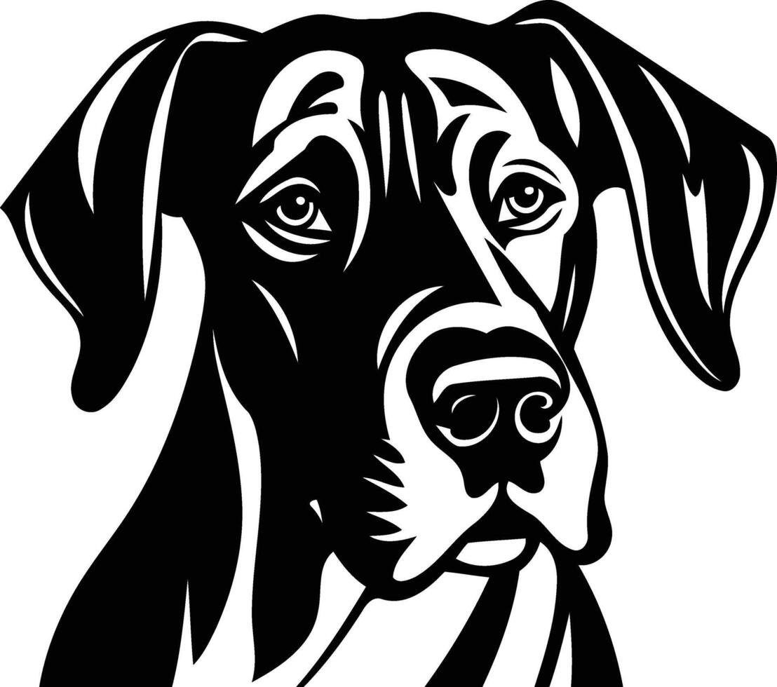 Black and white illustration of a great dane's head, perfect for tattoos, branding, or pet themed designs vector