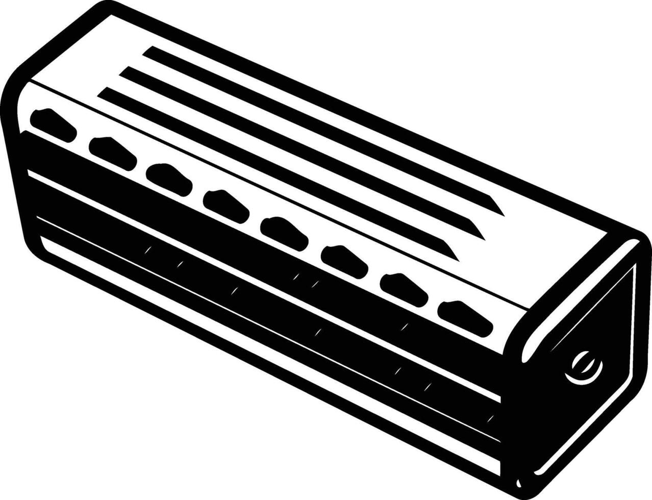 Black and white illustration of a harmonica, isolated on a white background vector