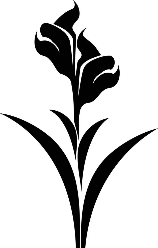 Simple yet elegant black and white silhouette of a single stylized flower with leaves vector