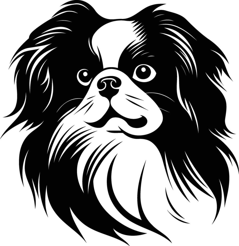 A striking black and white illustration of a japanese chin dog, perfect for pet related designs, t shirts, and more vector