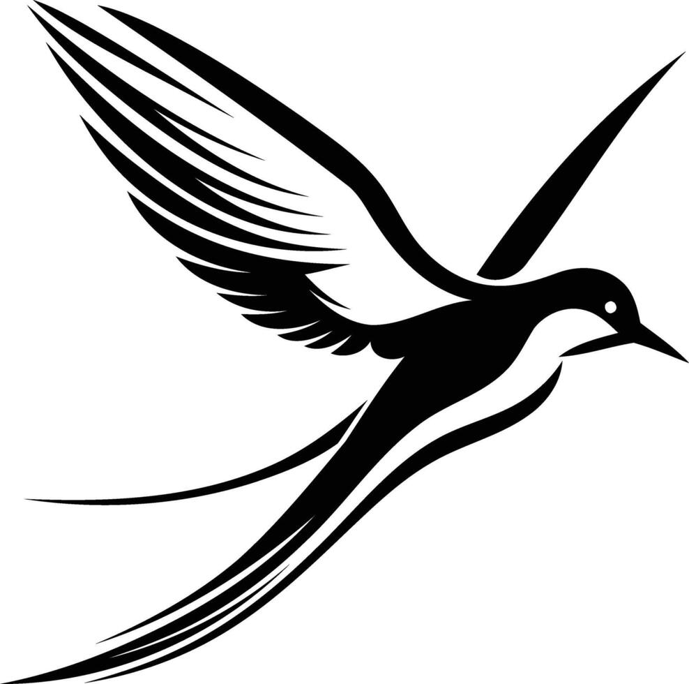 Stylish black and white illustration of a bird in flight vector