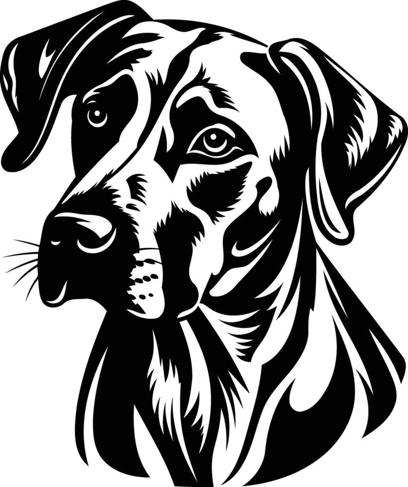 A striking black and white illustration of a dog's head, perfect for pet-related designs, logos, and branding vector