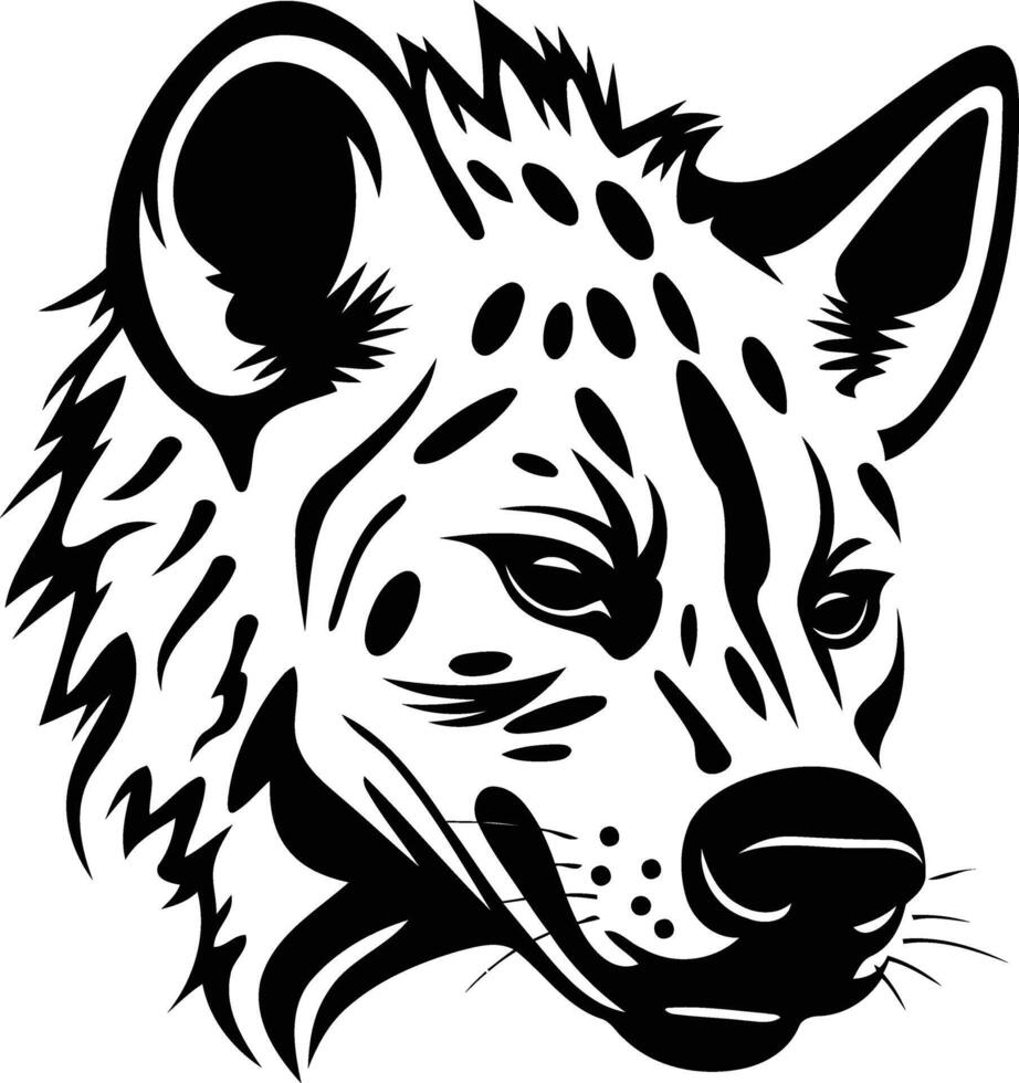 A striking black and white illustration of a hyena's head, perfect for tattoo designs, logos, or any project needing a fierce and powerful animal image vector
