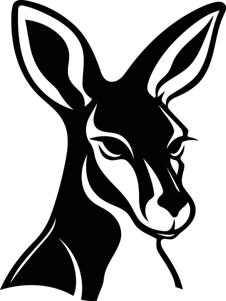 Black and white illustration of a kangaroo's head, perfect for logos, branding, or tattoos vector
