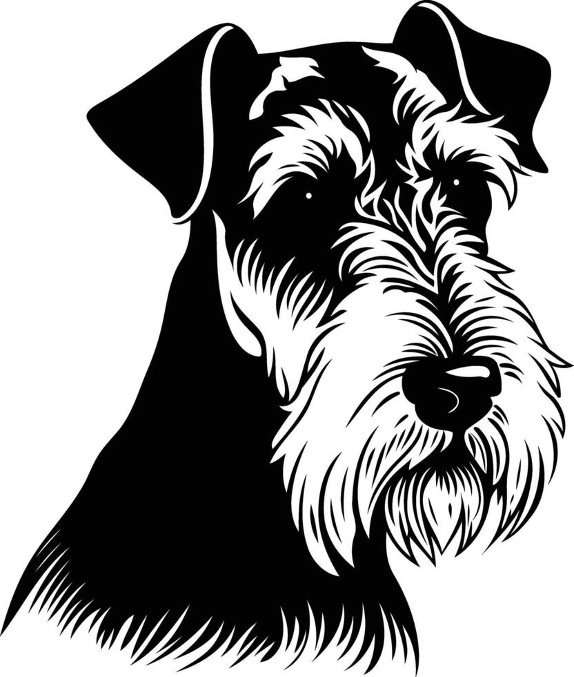 A striking black and white illustration of a miniature schnauzer head, perfect for pet-related projects, designs, and branding vector