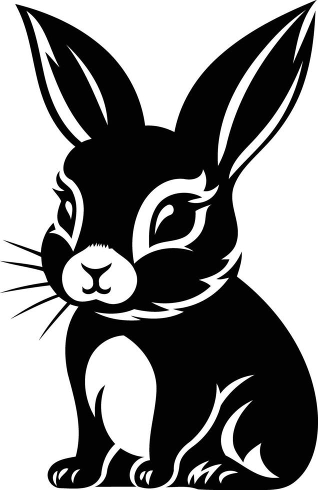A cute bunny rabbit in a simple black and white silhouette vector